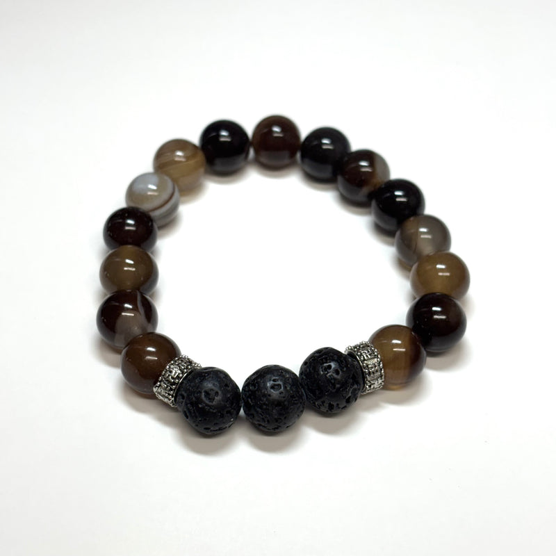 AGATE WITH LAVA BEAD BRACELET